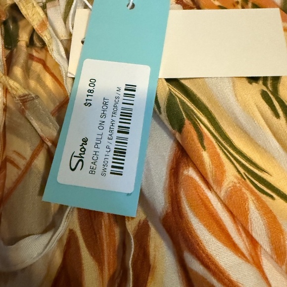 High Waist Orange and Green Tropical Leaf Shorts - Picture 3 of 7